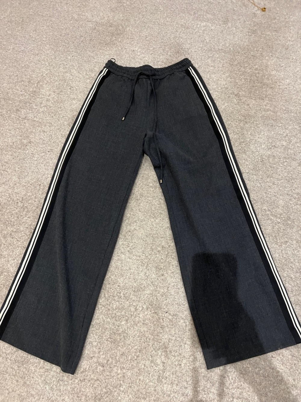 Zara Black Wide-Leg Pants with White Side Stripes size M